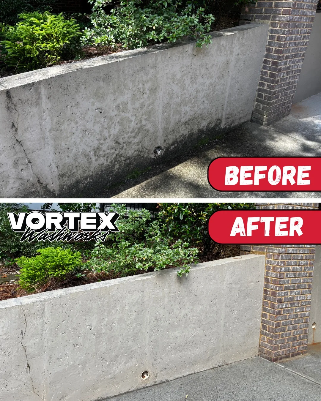 Retaining wall pressure washing before and after in Decatur, GA